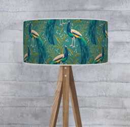 Peacock Feather Drum Lampshade - Teal, Blue, Turquoise & Green Ceiling Light Shade - thumbnail 1