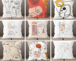 Line Art Face Themed Throw Cushion Cover/Abstract Cartoon Woman Pillow Case/Boho Illustration/Body Silhouette/Modern Wedding Gift - thumbnail 1