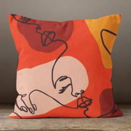 Line Art Face Themed Throw Cushion Cover/Abstract Cartoon Woman Pillow Case/Boho Illustration/Body Silhouette/Modern Wedding Gift - thumbnail 3