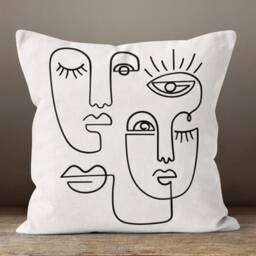 Line Art Face Themed Throw Cushion Cover/Abstract Cartoon Woman Pillow Case/Boho Illustration/Body Silhouette/Modern Wedding Gift - thumbnail 2