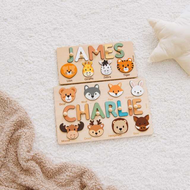 Animal Name Puzzle By Busy - 1st Birthday, Baby Shower, Easter Gift Girl & Boy Custom Personalized - image 1