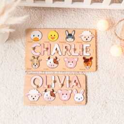 Animal Name Puzzle By Busy - 1st Birthday, Baby Shower, Easter Gift Girl & Boy Custom Personalized - thumbnail 3