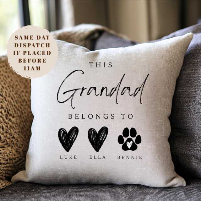 Fathers Day, Grandad Gifts, Personalised Cushion, Gifts For Him, Throw Blanket, Grandpa Home Decor, Custom - image 1
