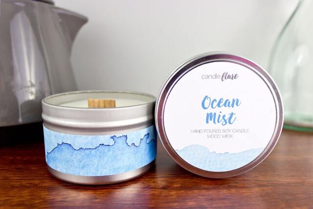 Ocean Mist Soy Candle in 8Oz Tin - Beach & Scented For Spring Or Summer Travel, Wood Cotton Wick - image 1