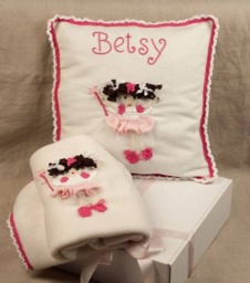 Personalised Ballerina Nursery Set, Crochet Cushion, Fleece Blanket