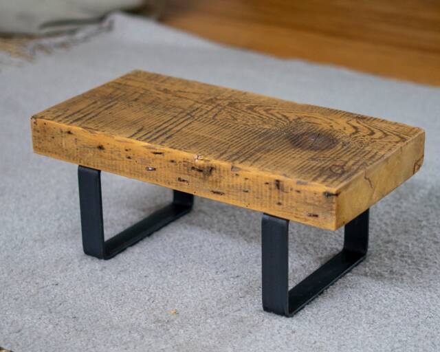 Primitive Display Bench, Vintage Stool, Antique Reclaimed Wood Furniture, Rustic Steel Coffee Table, End Table Leg, Farmhouse Plant - image 1