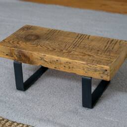 Primitive Display Bench, Vintage Stool, Antique Reclaimed Wood Furniture, Rustic Steel Coffee Table, End Table Leg, Farmhouse Plant - thumbnail 2