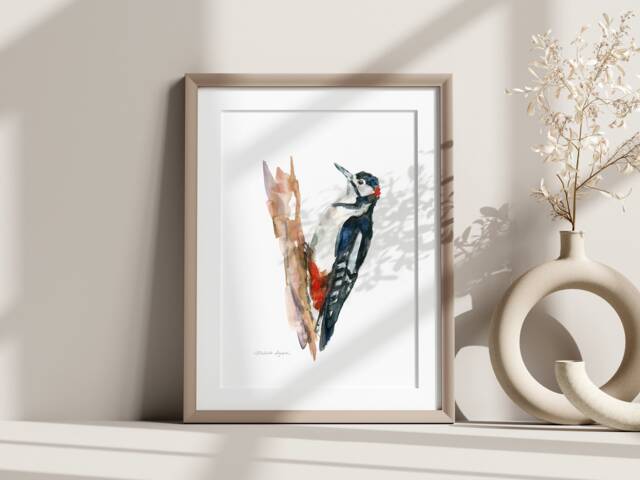 Woodpecker Watercolor Art Print, Bird Home Decor - image 1