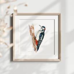 Woodpecker Watercolor Art Print, Bird Home Decor - thumbnail 3