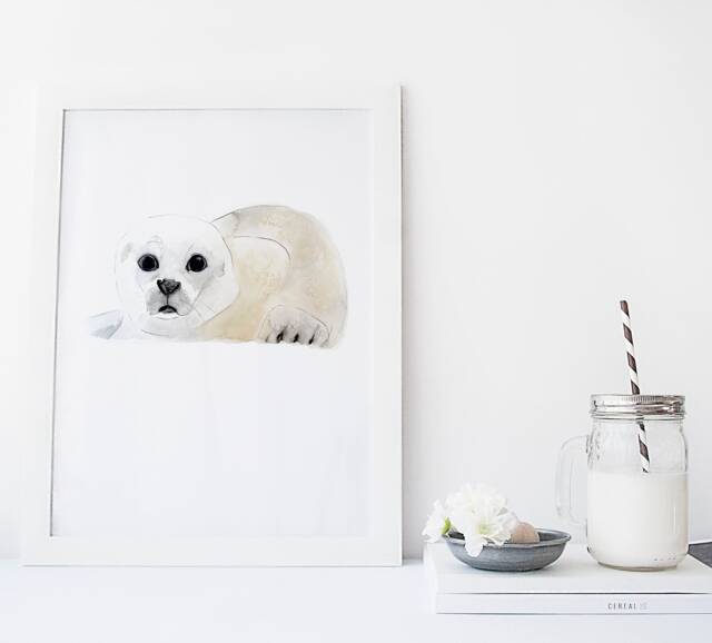 Minimalist Baby Seal Print - Soft White Illustration Calming Wall Art For Kids' Room & Nature-Inspired Decor - image 1