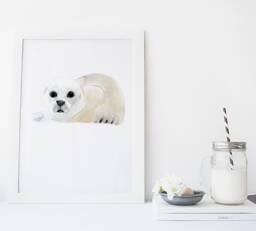 Minimalist Baby Seal Print - Soft White Illustration Calming Wall Art For Kids' Room & Nature-Inspired Decor - thumbnail 1