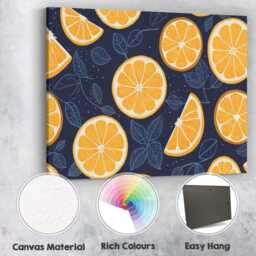 Dark Navy Orange Citrus Slice Botanical Repeat Pattern Canvas Wall Art Print Decor Picture Ready To Hang - thumbnail 2