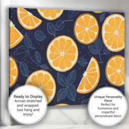 Dark Navy Orange Citrus Slice Botanical Repeat Pattern Canvas Wall Art Print Decor Picture Ready To Hang - thumbnail 3