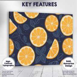 Dark Navy Orange Citrus Slice Botanical Repeat Pattern Canvas Wall Art Print Decor Picture Ready To Hang - thumbnail 1
