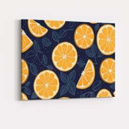 Dark Navy Orange Citrus Slice Botanical Repeat Pattern Canvas Wall Art Print Decor Picture Ready To Hang - thumbnail 4