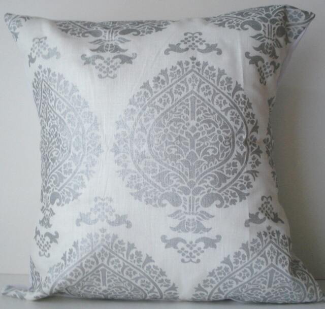 New 18x18 Inch Designer Handmade Pillow Case Silver Black Print On White Linen