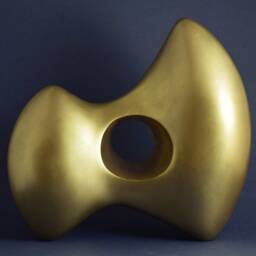 Minimalist Modern Sculpture - Metal Table Brass Golden Abstract Contemporary Shelf Decor - thumbnail 3