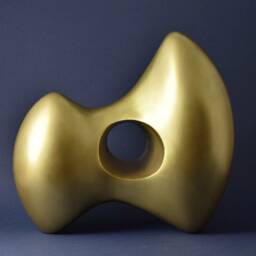 Minimalist Modern Sculpture - Metal Table Brass Golden Abstract Contemporary Shelf Decor - thumbnail 4