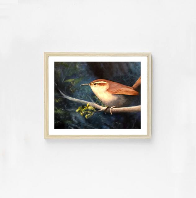 Wren Oil Painting Fine Art Print. 8x10. Bird Painting. Carolina Wren. Wildlife Art. Wall Decor. Natural - image 1