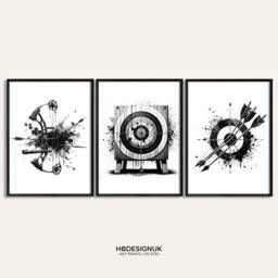 Archery Print Set - Of 3 Prints - Watercolour Painting Posters For Kids Archer Wall Art Gift Ideas Black Decor - thumbnail 1
