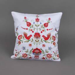 White Embroidered Linen Pillow Cover Floral Tree Of Life Design - 40x40 cm - thumbnail 2