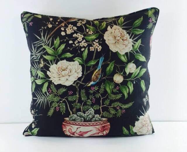 Zoffany - Romey's Garden Ebony Self-Piped Designer Cushion Cover Handmade Throw Pillow Home Decor - image 1