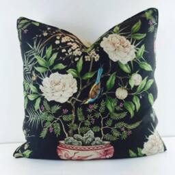 Zoffany - Romey's Garden Ebony Self-Piped Designer Cushion Cover Handmade Throw Pillow Home Decor - thumbnail 2