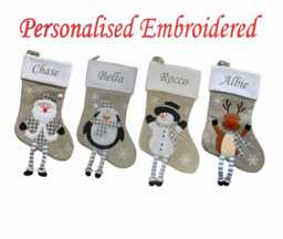 Personalised Christmas Stocking Deluxe Luxury Silver Stockings Xmas Eve Gift Embroidered Name Children's Santa Sack Boys Girls Kids Present - thumbnail 1
