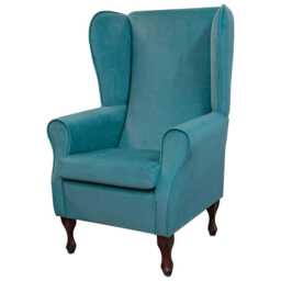 Handmade Peacock Teal Wingback Chair Wool Style High Back Armchair - thumbnail 3