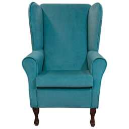 Handmade Peacock Teal Wingback Chair Wool Style High Back Armchair - thumbnail 2