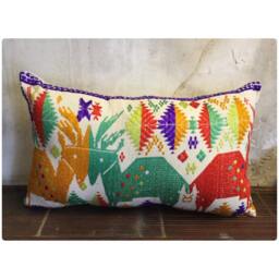 Vintage Handmade Tribal White Thai Textile Silk Cotton Pillow Cover in The Centre Of Vietnam - thumbnail 1