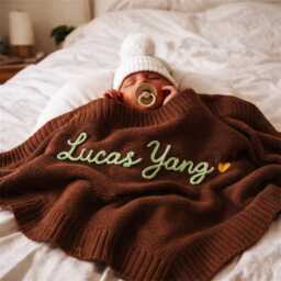 Personalized Hand-Embroidered Organic Cotton Baby Blanket, Newborn Keepsake Gift - thumbnail 2