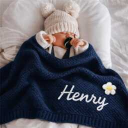 Personalized Hand-Embroidered Organic Cotton Baby Blanket, Newborn Keepsake Gift - thumbnail 3