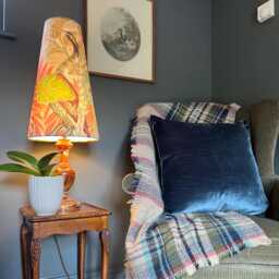 Floral Pastel Velvet Cone Lampshade, Extra Tall Lampshade Hidden Paradise - thumbnail 1
