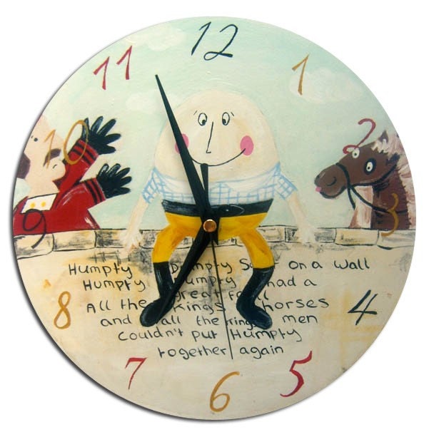 Kids Humpty Dumpty Clock, Girls, Boys Nursery Decor, Wooden Wall Gift For Baby - image 1