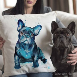 French Bulldog Throw Pillow Cover By Slaveika Aladjova Cushion Cover, Decorative Pillow Cover, Animal Art, Watercolor Pillow, Christmas Gift - thumbnail 2