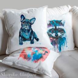 French Bulldog Throw Pillow Cover By Slaveika Aladjova Cushion Cover, Decorative Pillow Cover, Animal Art, Watercolor Pillow, Christmas Gift - thumbnail 3