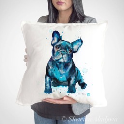 French Bulldog Throw Pillow Cover By Slaveika Aladjova Cushion Cover, Decorative Pillow Cover, Animal Art, Watercolor Pillow, Christmas Gift - thumbnail 1