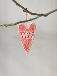 Red Ceramic Christmas Heart Ornament Handmade Pottery Decoration - thumbnail 1