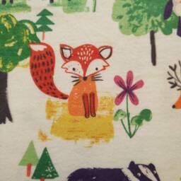 Woodland Flannel Crib Sheet Set Rabbit, Fox, Deer, Badger - thumbnail 2