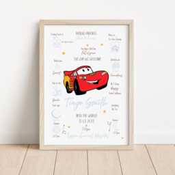 Personalised The Day You Were Born Lighting Mcqueen Birth Print, Dumbo Nursery Decor, Gift New Baby Wall - thumbnail 3