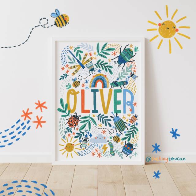 Beetle Name A4/A3 Print - Bug Name Art - Nursery Wall Cool Kids Bedroom Art - image 1