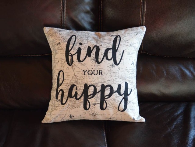 Find Your Happy Adventure Airplane Calligraphy Quote Pillow Decorative Throw - image 1