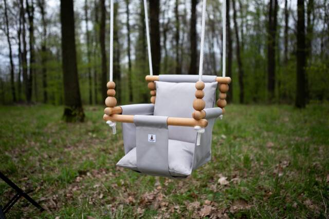 Baby Swing, Schaukel, Indoor Outdoor, Kinderschaukel, Balan??oire, Fabric High Back Babygift, Birthday Gift, Handmade Toy Light Grey - image 1