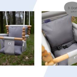 Baby Swing, Schaukel, Indoor Outdoor, Kinderschaukel, Balan??oire, Fabric High Back Babygift, Birthday Gift, Handmade Toy Light Grey - thumbnail 4