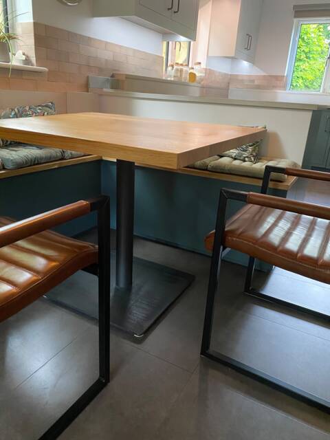 Solid Oak Round Dining Table, Steel Base, Made in Italy - image 1