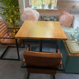 Solid Oak Round Dining Table, Steel Base, Made in Italy - thumbnail 2