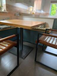 Solid Oak Round Dining Table, Steel Base, Made in Italy - thumbnail 1