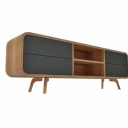 Wood Sideboard With 4 Push To Open Drawers in Black, Tv Unit, Entertainment Center, Stand Mid Century Storage Cabinet, Handmade Unit - thumbnail 2
