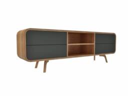 Wood Sideboard With 4 Push To Open Drawers in Black, Tv Unit, Entertainment Center, Stand Mid Century Storage Cabinet, Handmade Unit